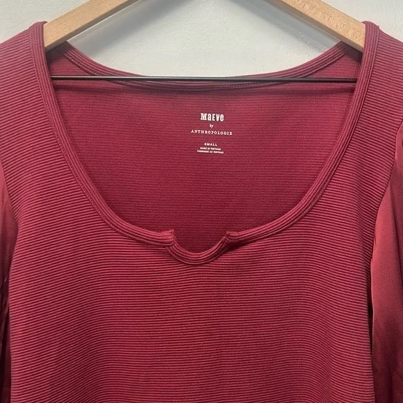 "NWT"Maeve | Anthropologie Burgundy Tiered Satin Sleeve Ribbed Knit Blouse -Sz.S - Picture 8 of 12